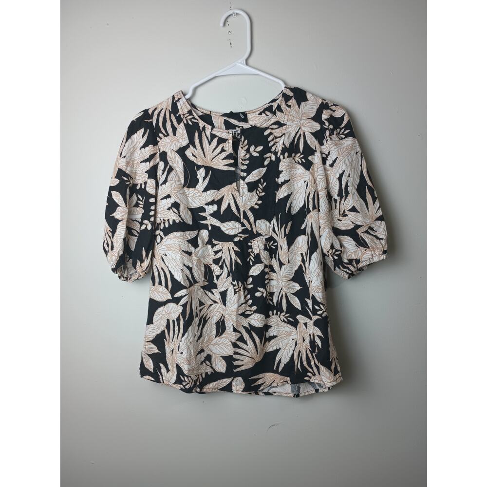 Nicole MIller Women's Linen Blend Top Tropical Leaf‎ Print Size Medium Flowy